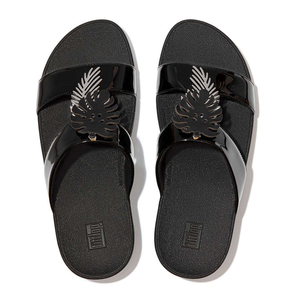 Fitflop Womens Slides - Lottie Jungle-leaf Patent - Black - 216-VDXIQW